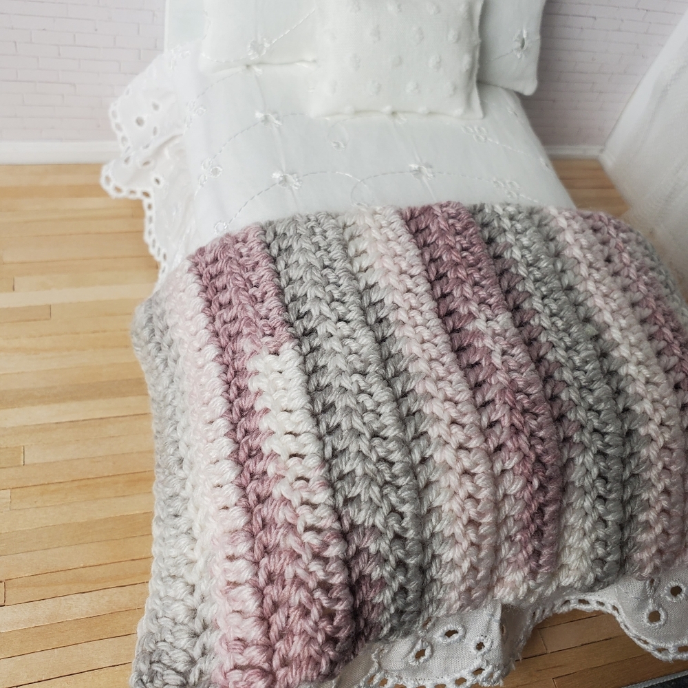 Miniature Dollhouse Cozy Crochet Blanket 1:12 Scale Maileg